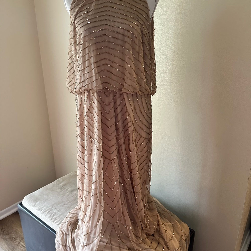 Adrianna Papell Beaded Tan Dress